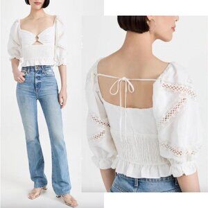 NWT Cami NYC White Nardene Smocked Puff Sleeve Top size XS